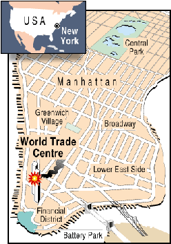 Chart showing how the two planes crashed into
   the World Trade Center towers